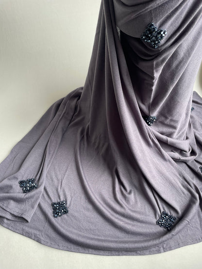 Hijab jersey brodé main Gris