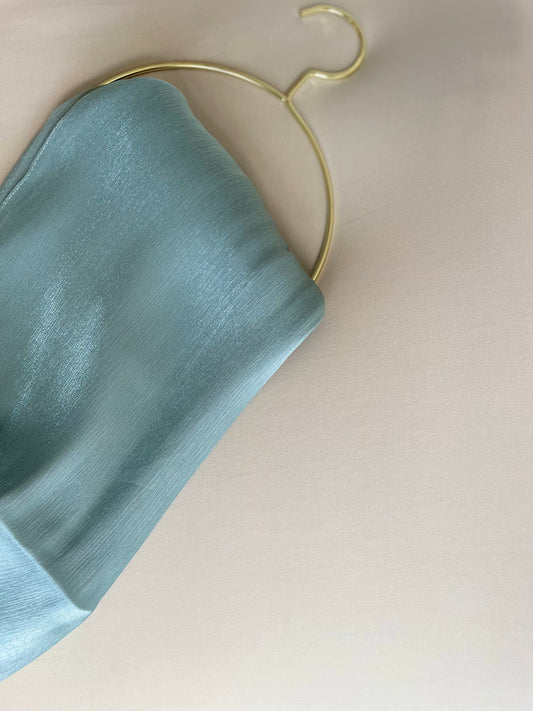 Water Green Rhinestone Silk Organza