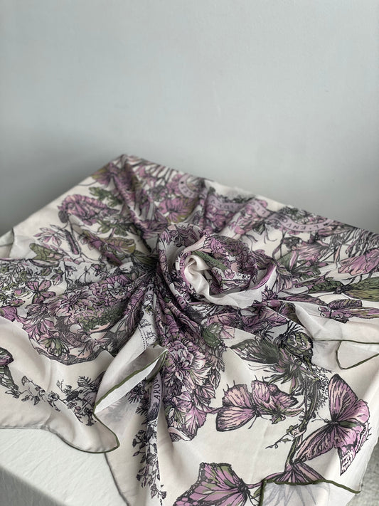 Carré Chiffon PAPILLON Rose vert
