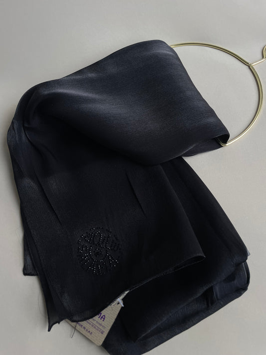 Black rhinestone silk organza