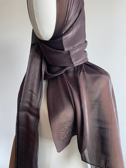 Organza de soie strass Brun