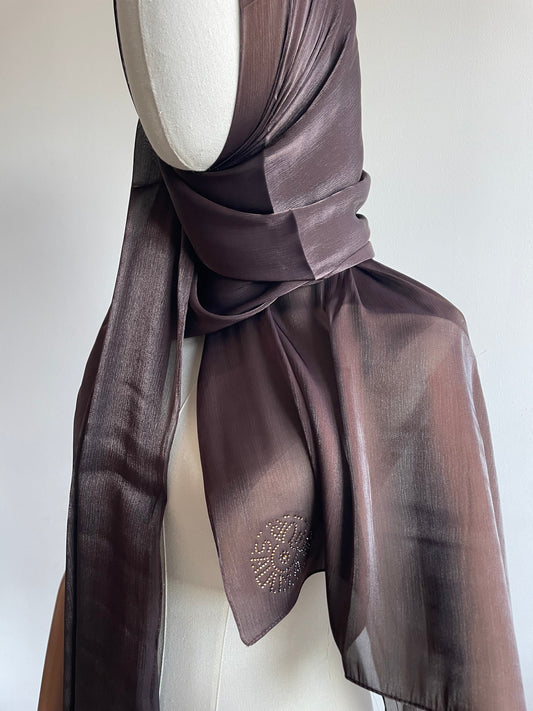 Organza de soie strass Brun