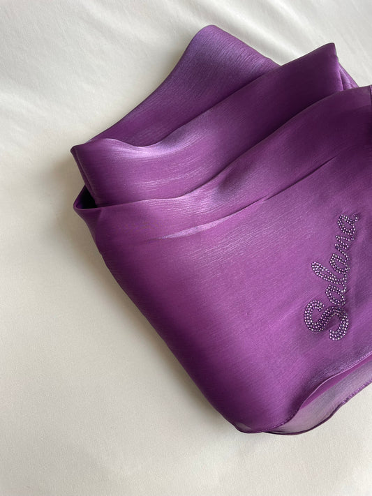 Purple rhinestone silk organza