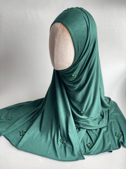 Hijab jersey brodé main Vert