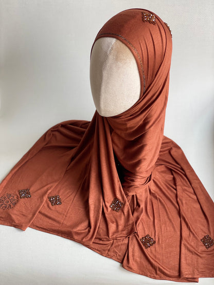 Hijab jersey brodé main Orange