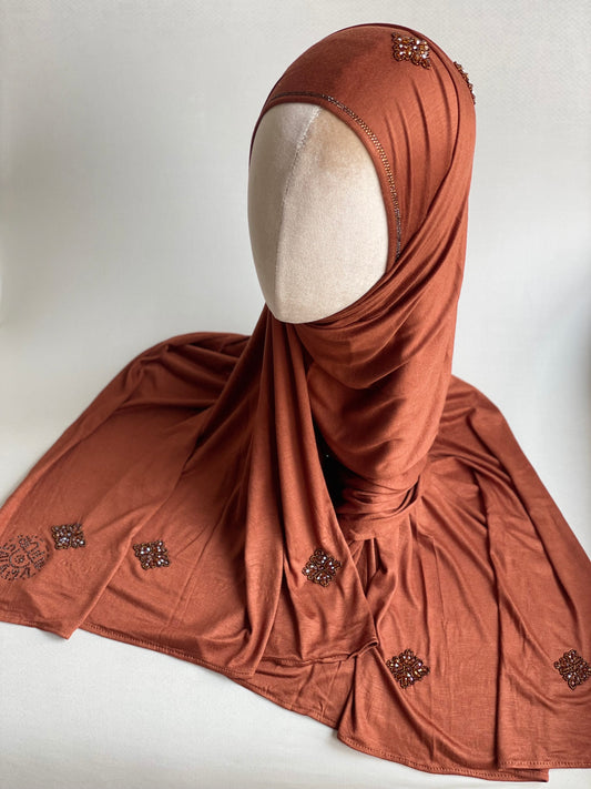 Hijab jersey brodé main Orange