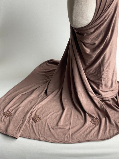 Hijab jersey brodé main Taupe