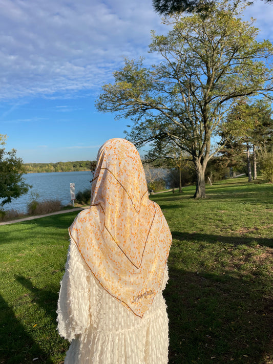 Orange floral chiffon square
